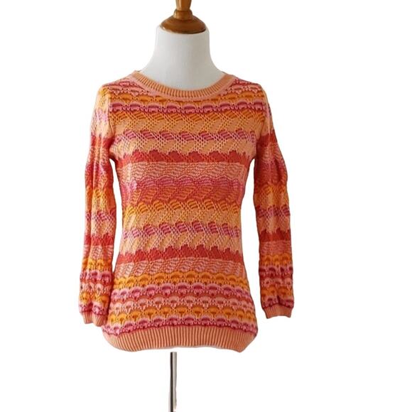 Anthropologie Sparrow Sweater Crewneck Pink Orange Striped Textured Women Small - Picture 1 of 8